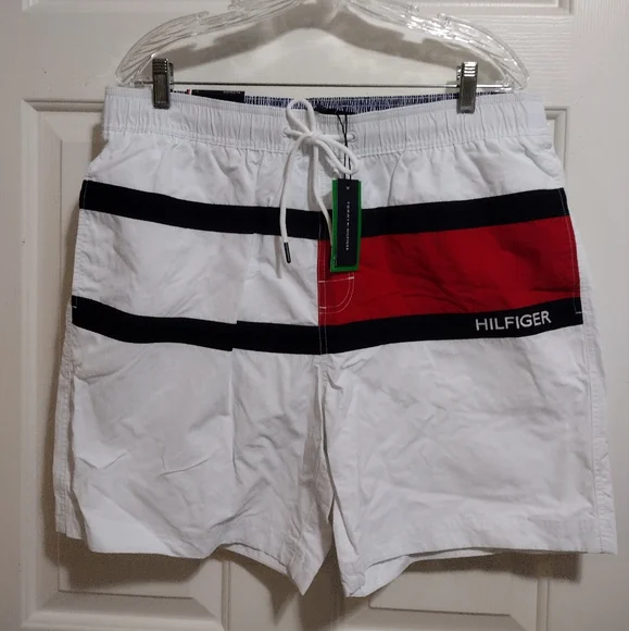 Tommy Hilfiger Men's 7” Flag Swim Trunks with Quick Dry White Size XL 🆕 - Picture 2 of 10
